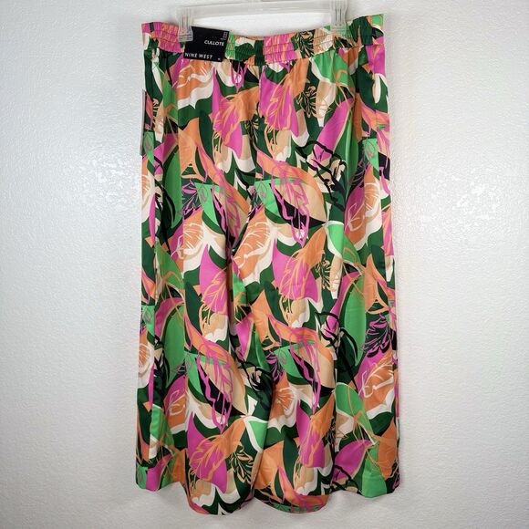NWT Nine West Floral Culottes Pants Size XL Wide Leg Pull On Trouser Tropical - Picture 6 of 16